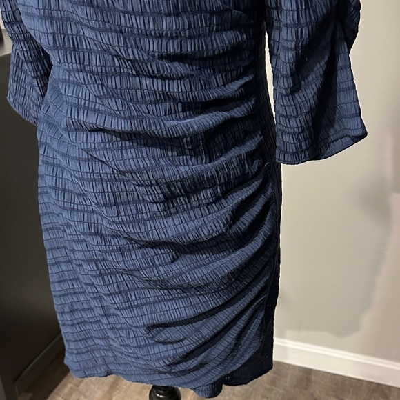 Lost Ink navy blue poof sleeve ruched Elegant Blue Dress Size 12 - Picture 4 of 12